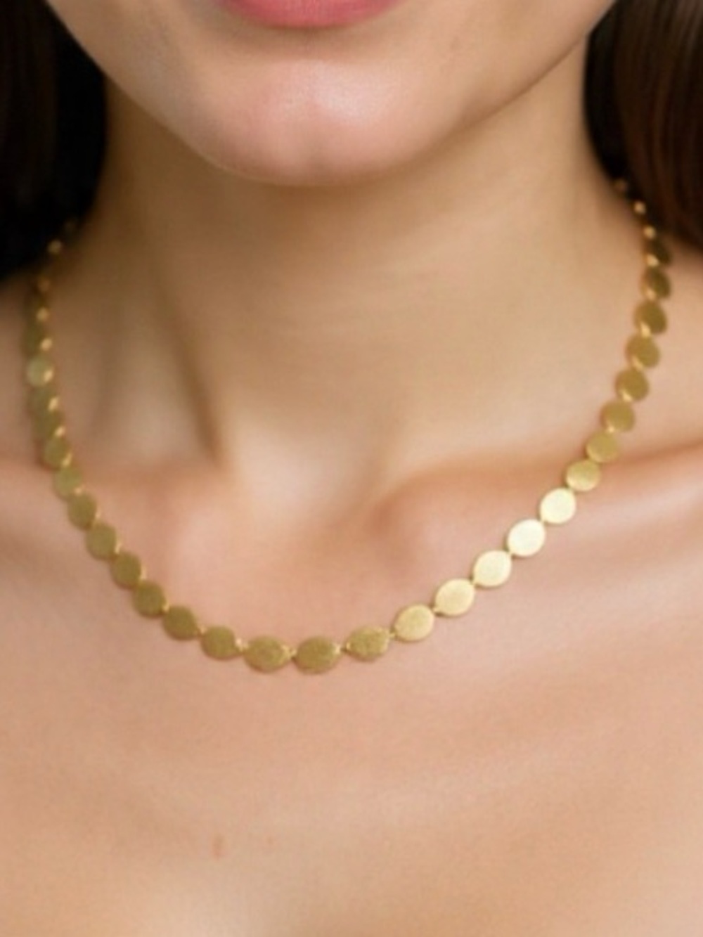 Gold Tone Textured Disc Choker Necklace